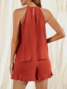 SHEIN VCAY de lunares de espalda con abertura de ojo Top & bajo con fruncido Shorts - Naranja Quemada - Ver 2