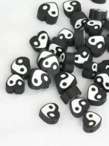 1pack 10mm Yin & Yang Pattern Heart DIY Bead - Black - View 2