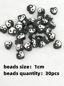 1pack 10mm Yin & Yang Pattern Heart DIY Bead - Black - View 3