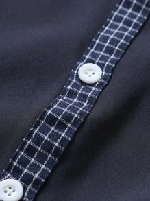 Manfinity Men Contrast Plaid Trim Button Through Shirt Without Tee - Navy Blue - View 5