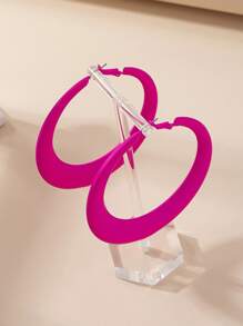 1pair Classic Ear Hoop Earrings In Crimson Red, For Autumn And Winter - Hot Pink - View 2