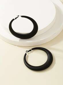 1對極簡黑色環形耳環,適用於秋冬季節 - 黑色 - 查看 4