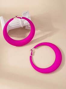 1pair Classic Ear Hoop Earrings In Crimson Red, For Autumn And Winter - Hot Pink - View 5
