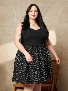 SHEIN CURVE+ Plus Ditsy Floral Print Dress - Multicolor - View 4