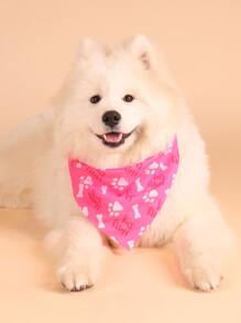 Supet 1入組骨和爪子圖案寵物方巾 - 玫紅色 - 查看 7