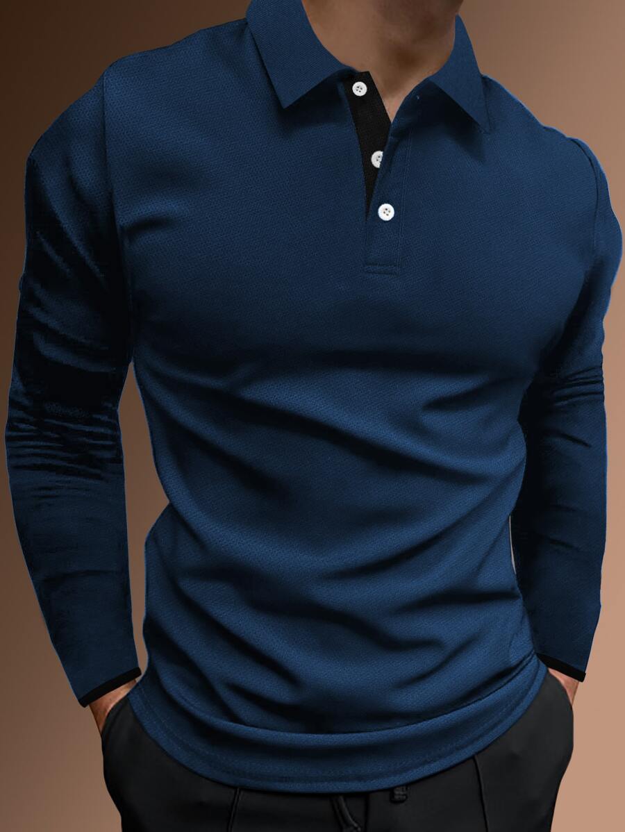 Manfinity Homme Men Contrast Trim Polo Shirt - Navy Blue - View 1