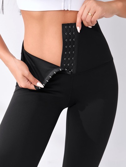 Hook & Eye Wide Waistband Sports Leggings Yoga Women Pants