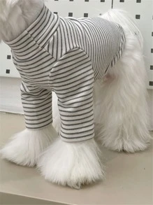 1入組條紋印花寵物T恤衫 - 黑與白 - 查看 3