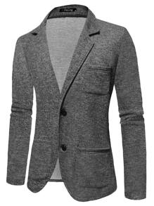 Hombres Blazer de cuello con solapa con botón delantero - Gris Oscuro - Ver 1