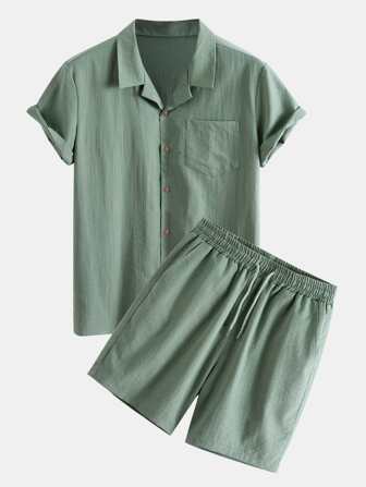Guys Pocket Patched Shirt & Drawstring Waist Shorts