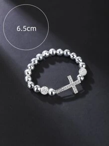 Men Cubic Zirconia Cross Decor Beaded Bracelet