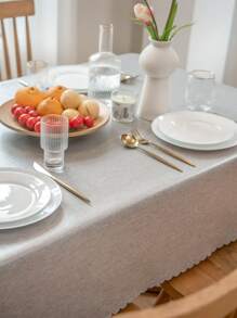 1 cái Khăn trải bàn không thấm nước viền sò điệp màu xám - Xám - Xem 2