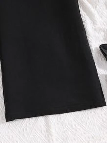 Chicas Vestido de tirantes unicolor con lazo delantero - Negro - Ver 4