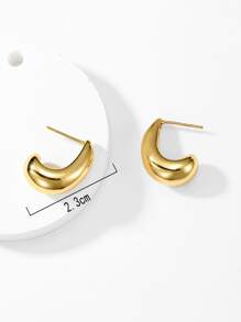1pair Fashionable Simple Chic High-End Cute Curved Stud Earrings - Yellow Gold - View 5
