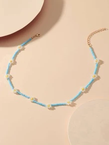 Collar con cuenta con diseño de flor - Azul - Ver 1