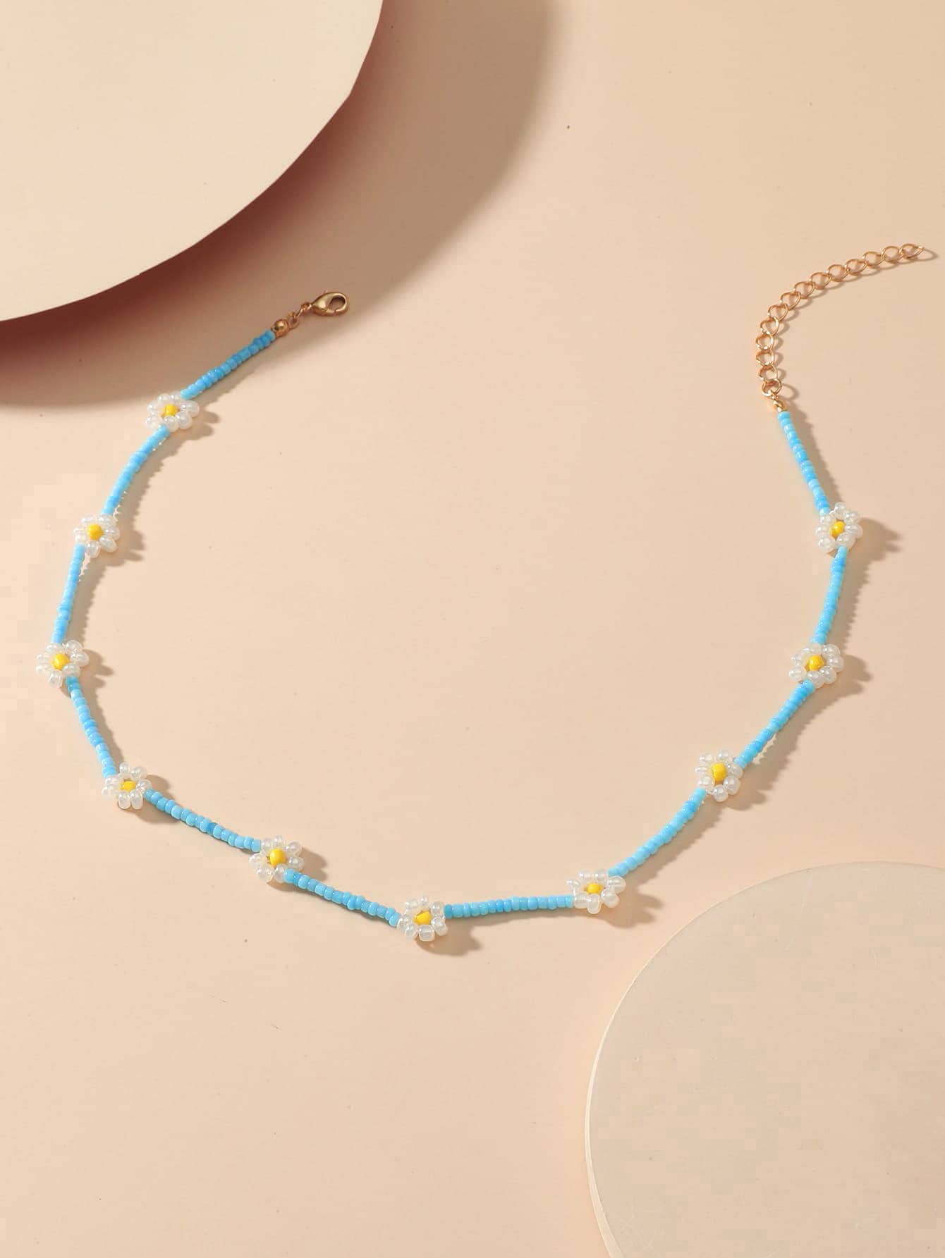 Collar con cuenta con diseño de flor - Azul - Ver 1