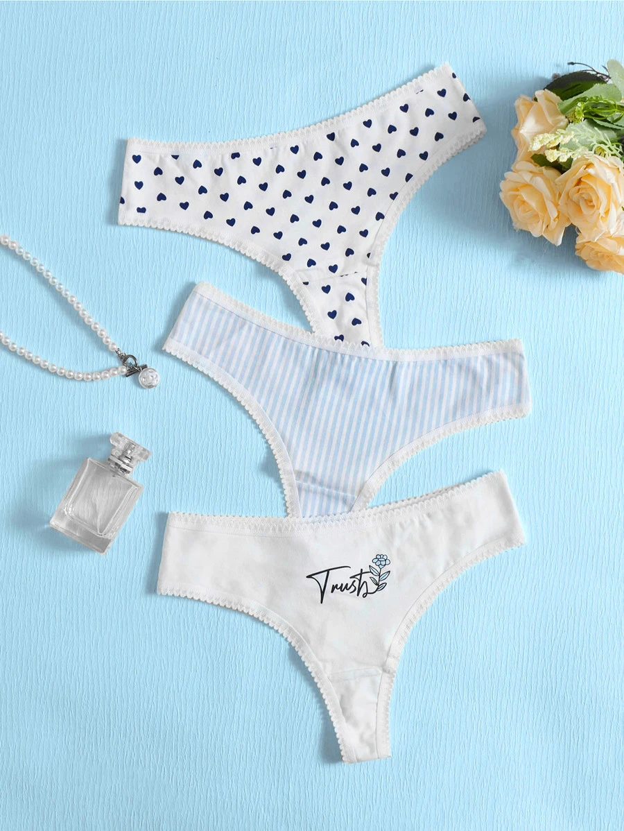 3pack Heart & Striped Panty Set - Multicolor - View 1