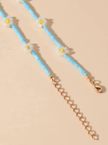 Collar con cuenta con diseño de flor - Azul - Ver 3