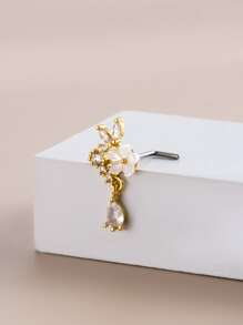 流行方晶锆石花朵装饰鼻钉铜质简约时尚适合女士和女孩男女通用情人节、妈妈、母亲、母亲节、礼物 - 金黃色 - 查看 2