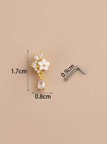 流行方晶锆石花朵装饰鼻钉铜质简约时尚适合女士和女孩男女通用情人节、妈妈、母亲、母亲节、礼物 - 金黃色 - 查看 3