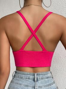 Chiquease 1pc Solid Crop Cami Knit Top - Hot Pink - View 2