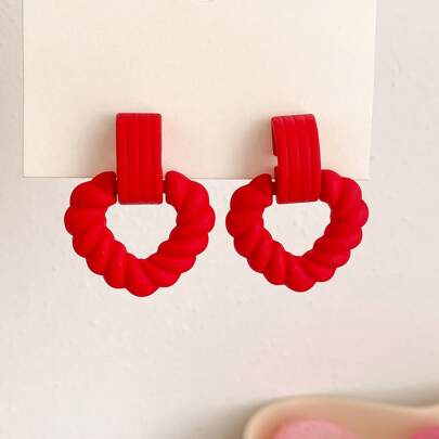 Textured Heart Drop Earrings