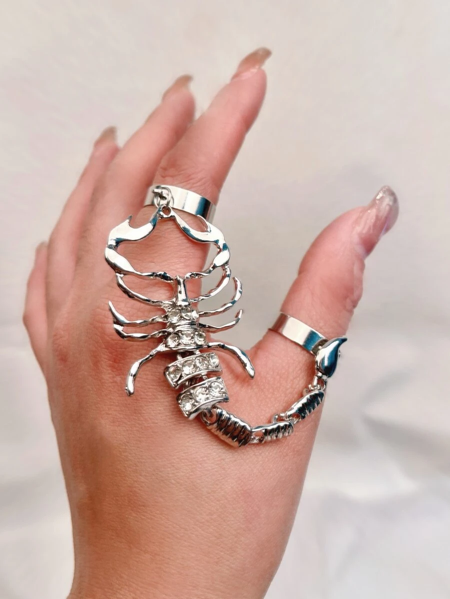 蠍裝飾連體戒指 - 銀色 - 查看 1