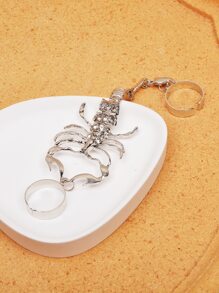 蠍裝飾連體戒指 - 銀色 - 查看 3