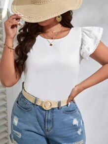 SHEIN VCAY Plus Tie Backless Butterfly Sleeve Tee - White - View 3