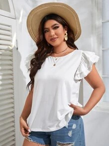 SHEIN VCAY Plus Tie Backless Butterfly Sleeve Tee - White - View 7