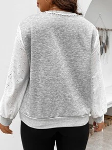 SHEIN LUNE Plus Eyelet Embroidery Sleeve Sweatshirt - Grey - View 2