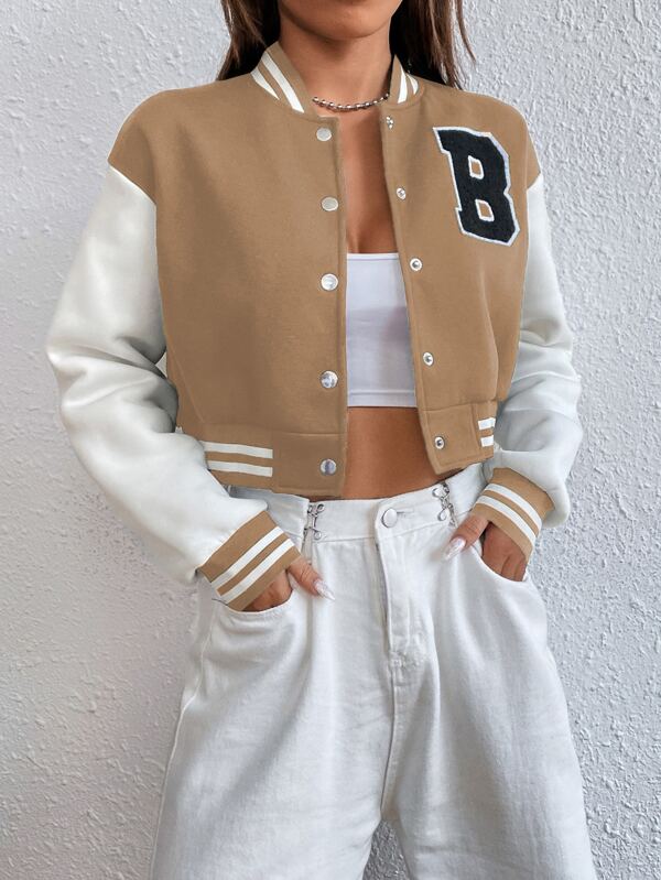 SHEIN EZwear Letter Patched Detail Striped Trim Drop Shoulder Crop