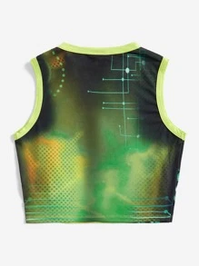 SHEIN ICON 身體熱成像印花撞色滾邊短款背心 - 彩色 - 查看 2