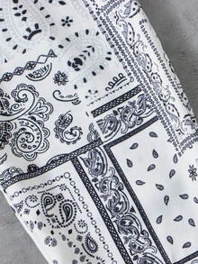 SHEIN 小男童佩斯利絲巾圖案長褲 - 黑與白 - 查看 4