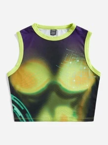 SHEIN ICON 身體熱成像印花撞色滾邊短款背心 - 彩色 - 查看 5