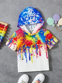 SHEIN Toddler Boys Splash Ink Print Hooded Tee - Multicolor - View 1