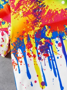 SHEIN Toddler Boys Splash Ink Print Hooded Tee - Multicolor - View 4