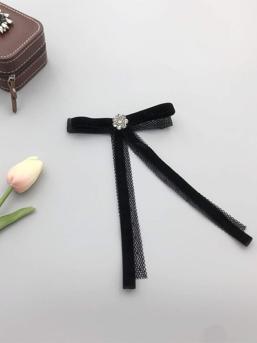 水鑽裝飾領結 - 黑色 - 查看 1