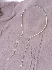 小女童珍珠和水鑽蝴蝶裝飾髮箍