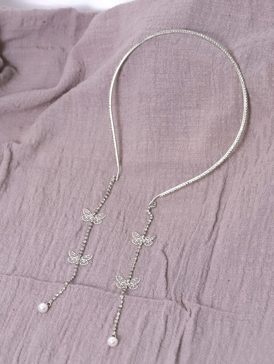 小女童珍珠和水鑽蝴蝶裝飾髮箍