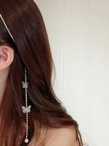 小女童珍珠和水鑽蝴蝶裝飾髮箍