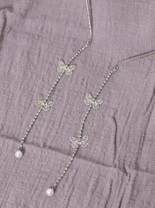 小女童珍珠和水鑽蝴蝶裝飾髮箍