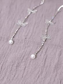 小女童珍珠和水鑽蝴蝶裝飾髮箍