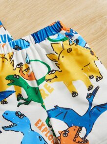 SHEIN Petit garçon Short & T-shirt à imprimé dinosaure dessin animé à capuche