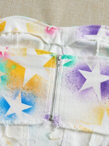 SHEIN EZwear 星星印花頭巾下擺牛仔抹胸上衣和半身裙 - 彩色 - 查看 3