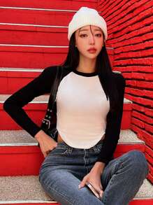 DAZY Camiseta De Manga Raglán Con Doble Tono Y Dobladillo Curvo