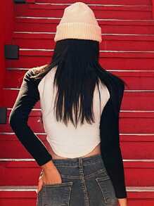 DAZY Camiseta De Manga Raglán Con Doble Tono Y Dobladillo Curvo