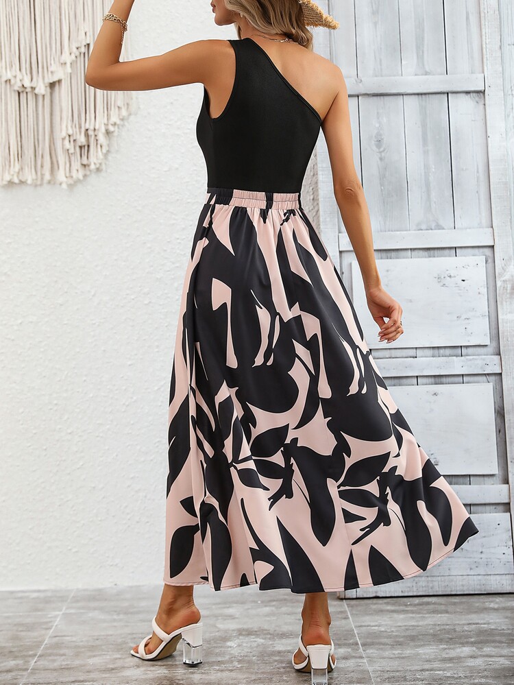 SHEIN LUNE Vestido con estampado de plantas de un hombro - Multicolor - Añade 2