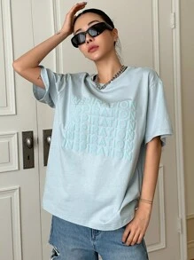 DAZY Áo thun nữ Lá thư Giải trí - Màu xanh nhạt - Xem 3