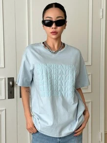 DAZY Áo thun nữ Lá thư Giải trí - Màu xanh nhạt - Xem 6